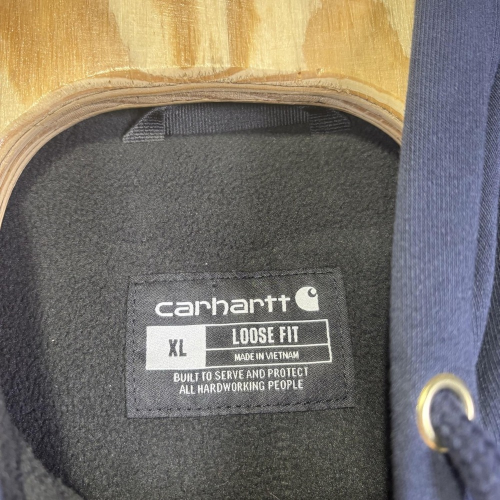 Carhartt Hoodie Mens XL Blue Fleece Full Zip Sleeve Logo Loose Fit Sweatshirt - Picture 3 of 7
